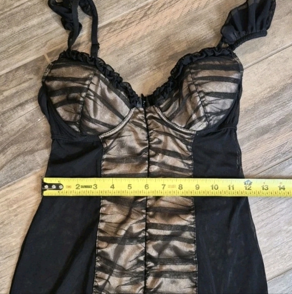 XS/S Vtg Frederick's of Hollywood Black & Gold Mesh Chemise Nightie Dress - Picture 6 of 12